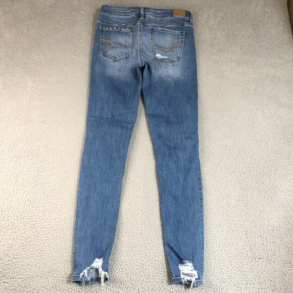 American Eagle Jeans Womens 8 Blue Next Level Stretch Jeggings Distressed Grunge - Picture 6 of 10